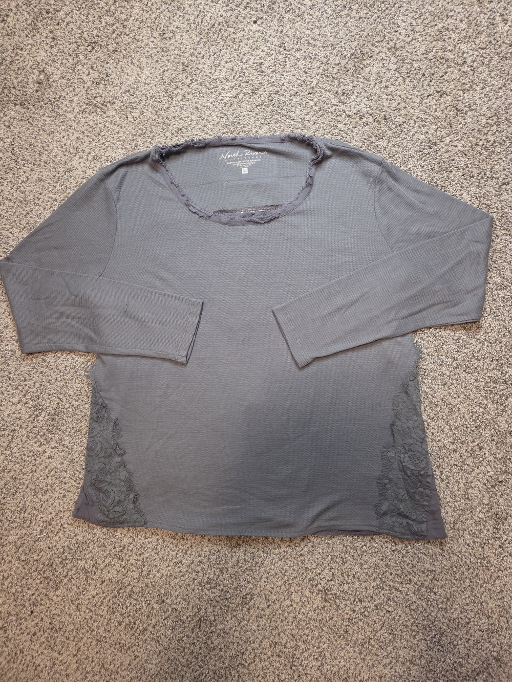 North River Outfitters L Gray Thermal Lace Boho Mixed Media Top